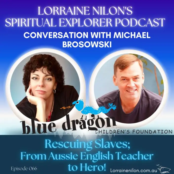 Blue dragon -Founder Michael Brosowski with Lorraine Nilon Photo of Michael Brosowski and Lorraine Nilon with a little blue dragon logo