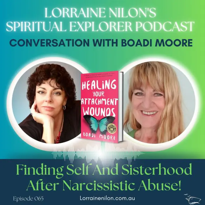 Divorcing a Narcissist -Boadi Moore with Lorraine Nilon (2) photo of Boadi Moore and Lorraine Nilon with book cover that has a butterfly on it- podcast art cover