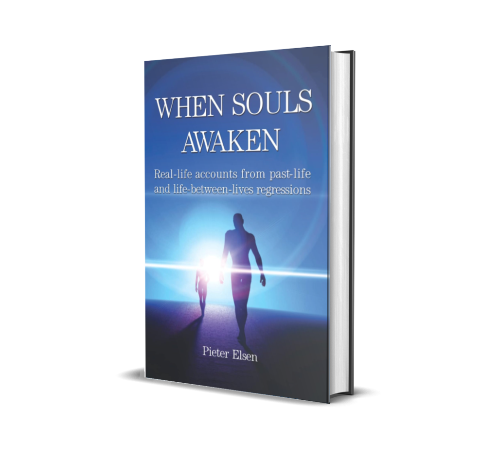 When Souls Awaken- a man walking with tall spirit and a glowing light.