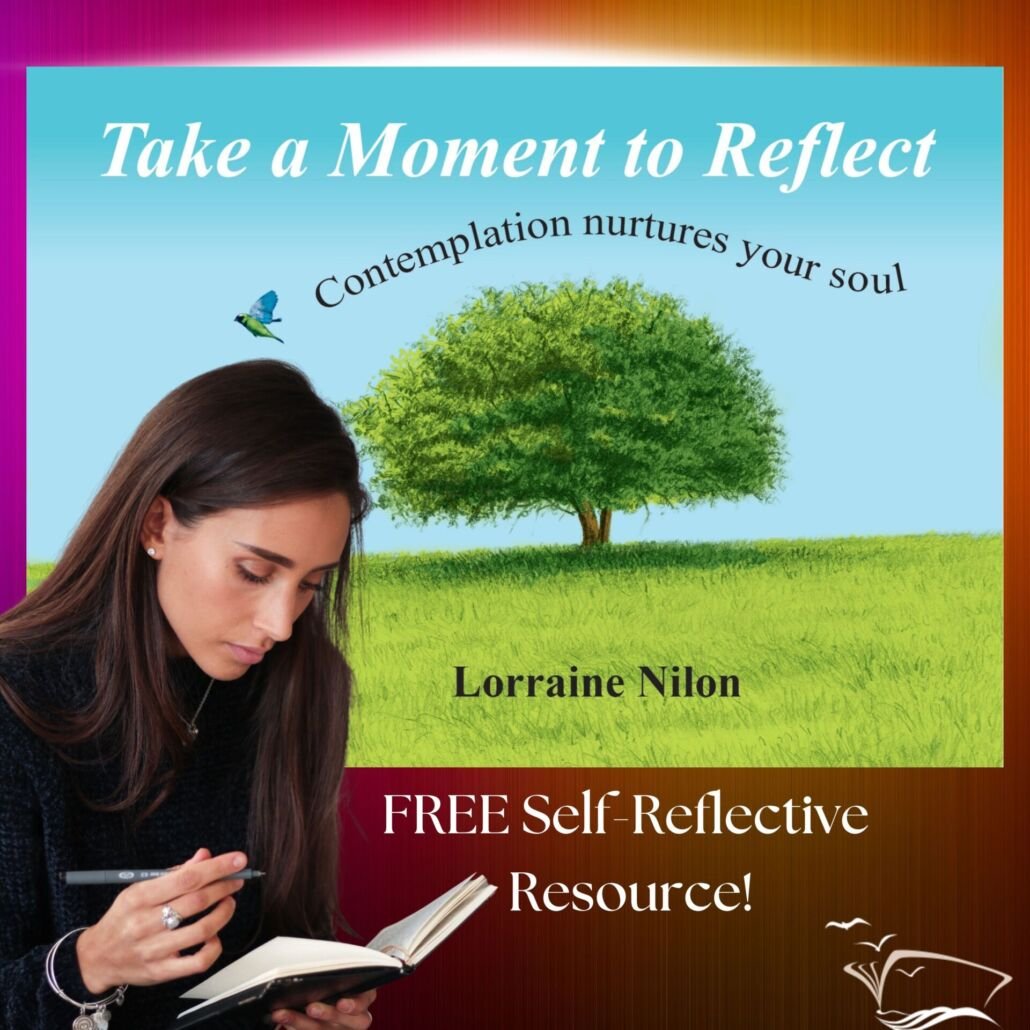 Tree in field with bird flying away - A lady journaling in a contemplative way- Lorraine Nilon little book of quotes