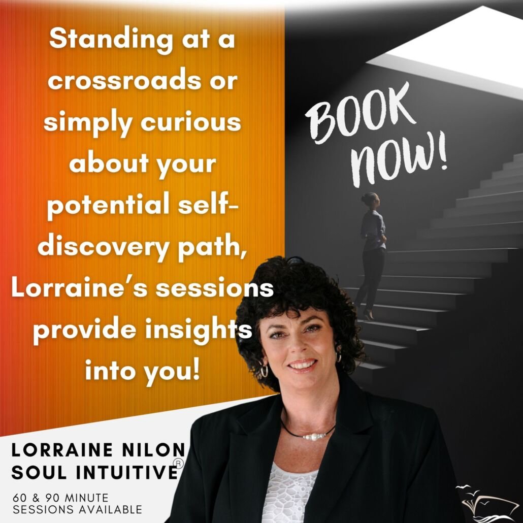 Photo of Lorraine Nilon with a backdrop of a lady walking upstairs heading to an light opening- representing change from Lorraine Nilon's spiritual life coaching