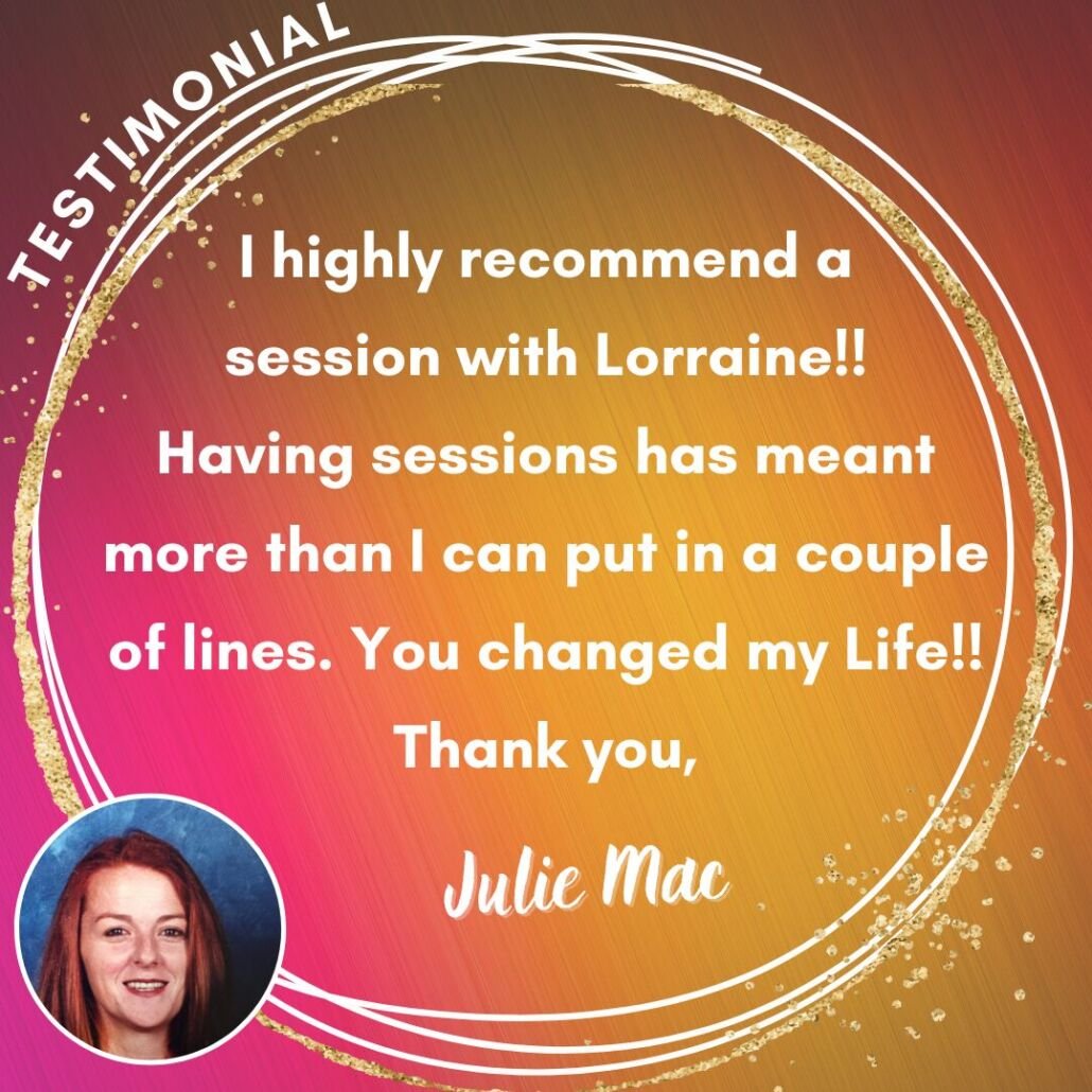 Smiling photo of client Julie with a testimonial for Lorraine Nilon-Soul Intuitive session